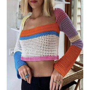 Crochet Y2K Sweater Size Medium Crochet White Neon Festival Summer